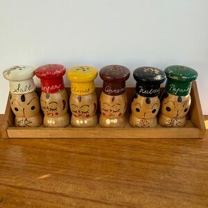 Vintage Wooden Spice Set with Japan Marking